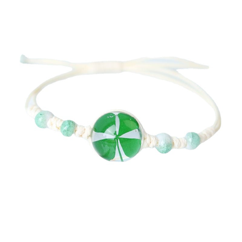 Wholesale Four Leaf Clover Dried Flowers Hand Woven Bracelet